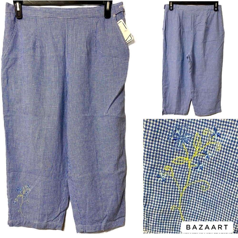 Ericka Pants, Linen, Rayon, Crop, Floral, Embroidered, Wide leg, Sz L​​, NWT​ - Picture 11 of 12